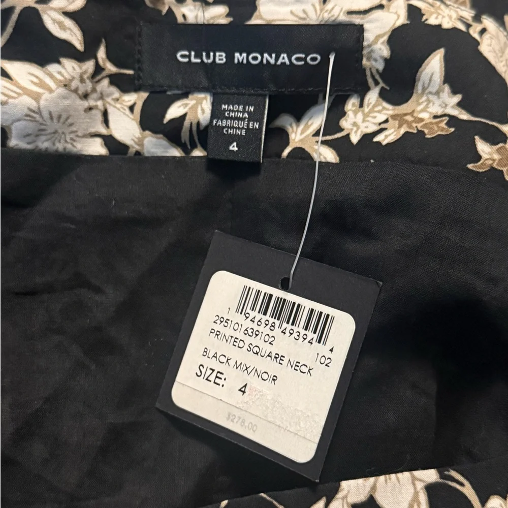 Club Monaco Black and White Floral Printed Square Neck Midi Dress Size 4 NWT - Picture 5 of 10